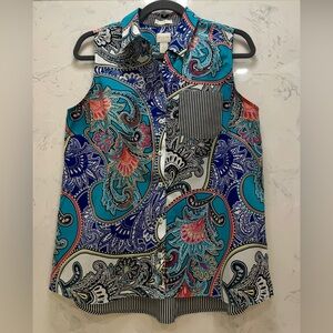 Chico's Teal and Navy Paisley Top